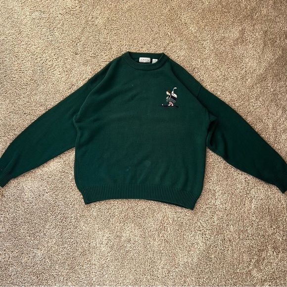 Green Crewneck Sweater with Embroidered Detail vintage IZOD Sweater - Picture 1 of 8